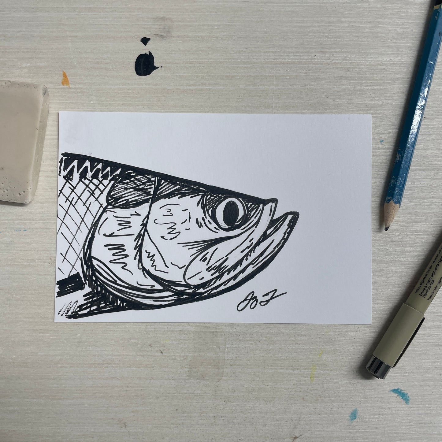 Original 4"x6" Tarpon Sketch by Jay Talbot