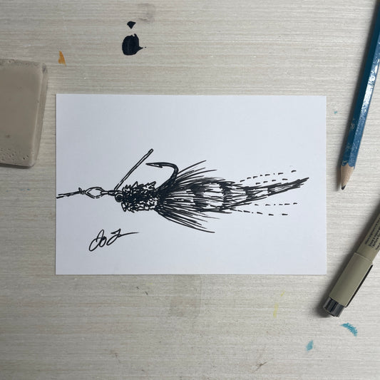 Original 4"x6" Redfish Fly Sketch by Jay Talbot